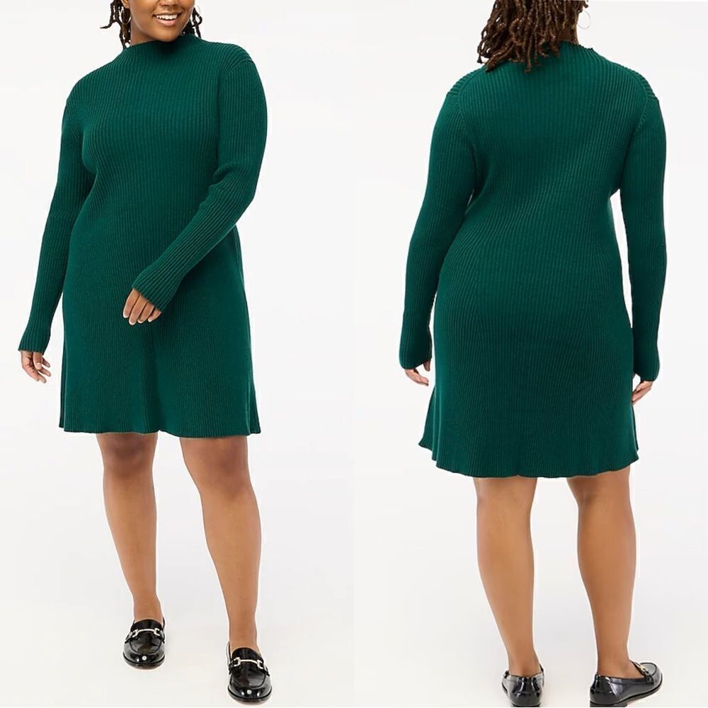 NWT J CREW Factory Ribbed mini sweater-dress in Academic green - Picture 2 of 10